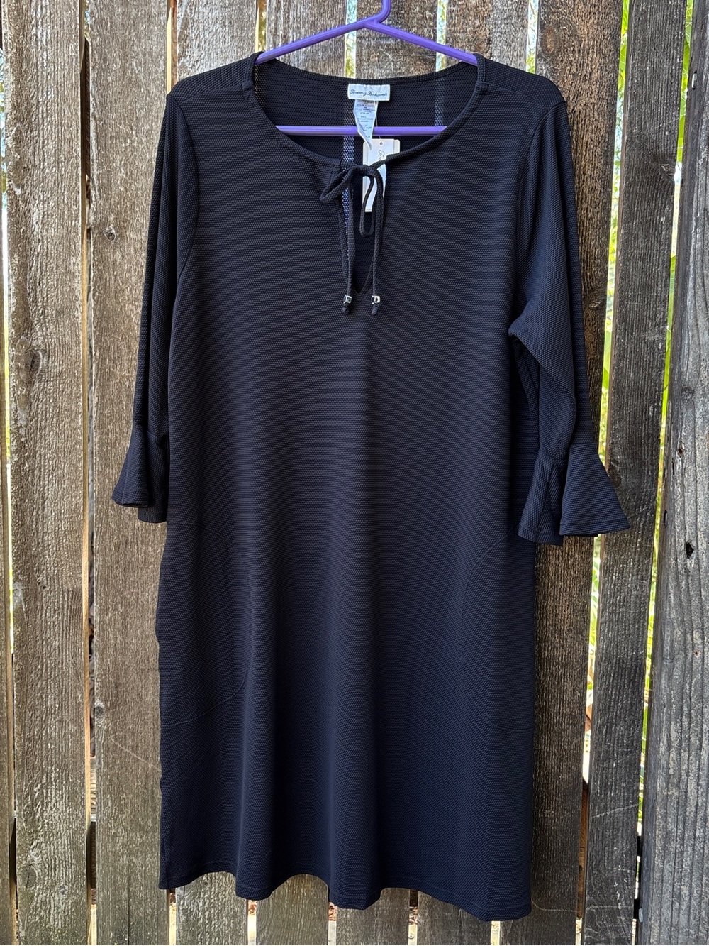 Tommy Bahama Island Cays Flounce-Sleeve Coverup Dress NWT In Black Sz L